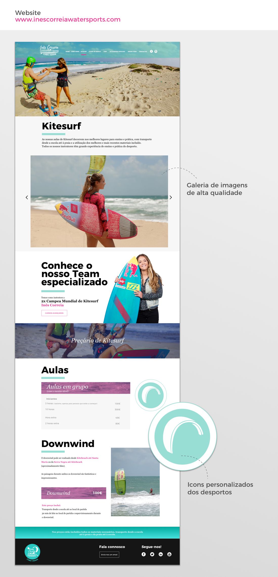 UI & UX design Web branding  logo Kitesurf sup Inês Correia watersports center Ana Silva