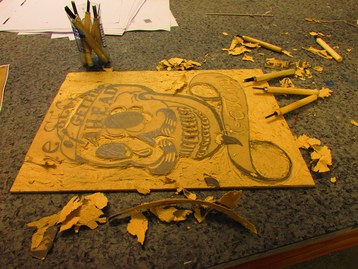 woodcut Printing ink paper skull mexicain folk art wood letting Flowers paaionate punk Stree DIY tools