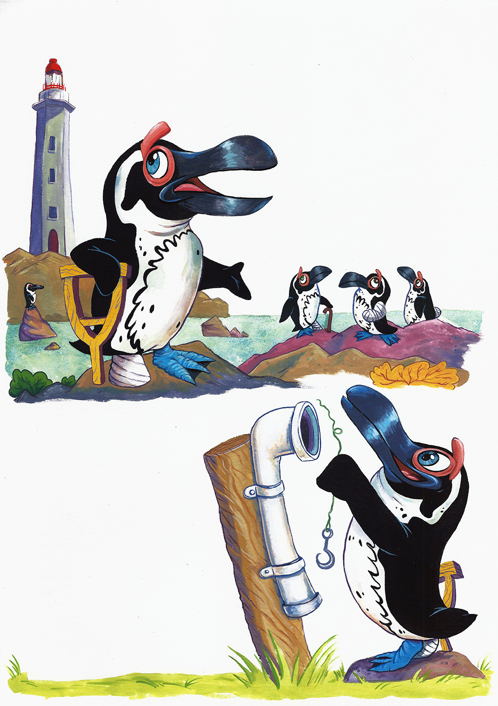 Poster Design graphic design  ILLUSTRATION  Character design  penguin writing  painting   mascot design gouache painting