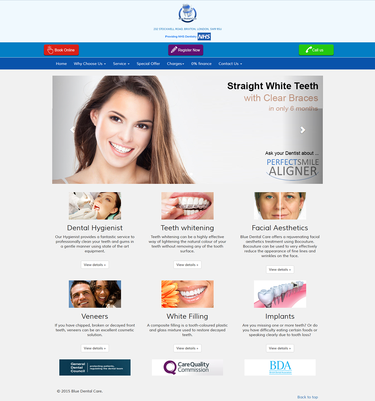 responsive redesign HTML css bootstap blue green dental