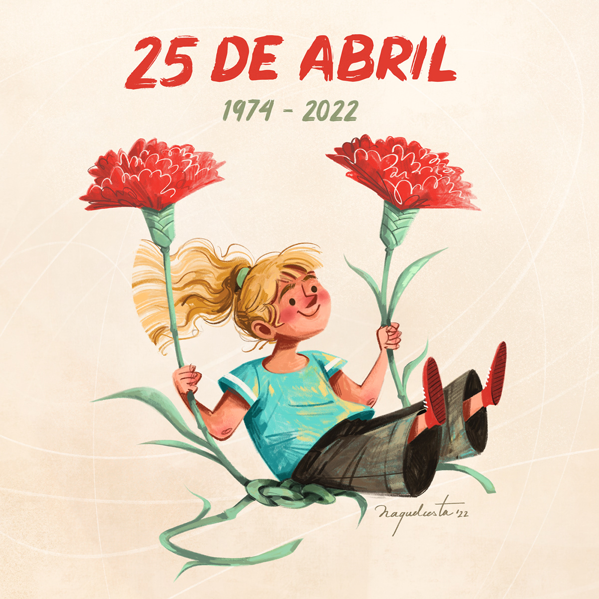 25 de Abril carnation Carnation Revolution children's illustration democracy Editorial Illustration freedom Freedom Day girl Playful