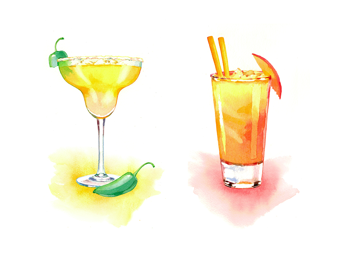 cocktail beverage drink watercolor aquarelle