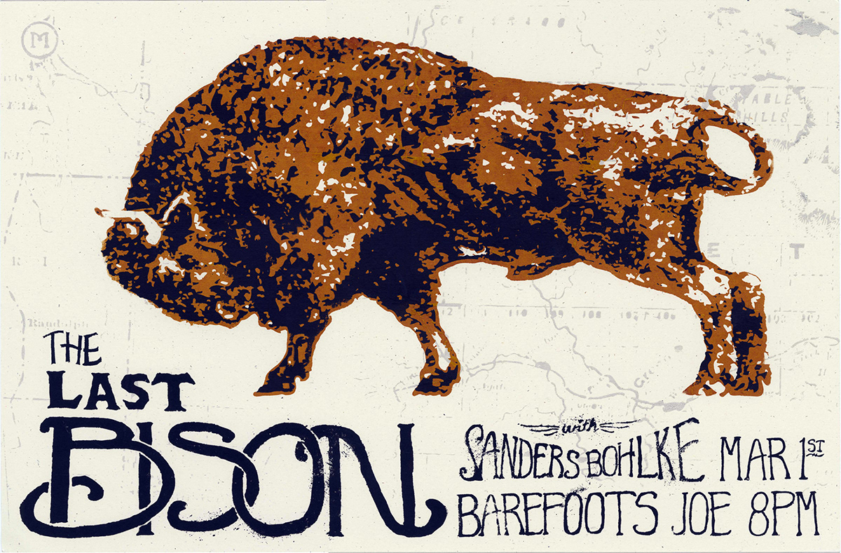 last bison The Last Bison gig poster screenprint screen print HAND LETTERING Overlay map