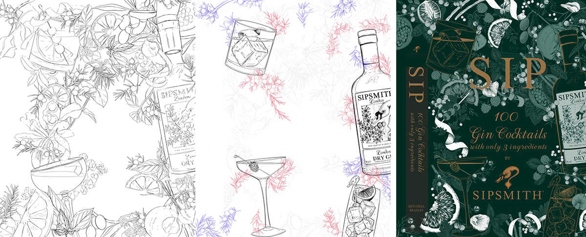 botanical floral gin alcohol package illustration pattern branding  intricate detail