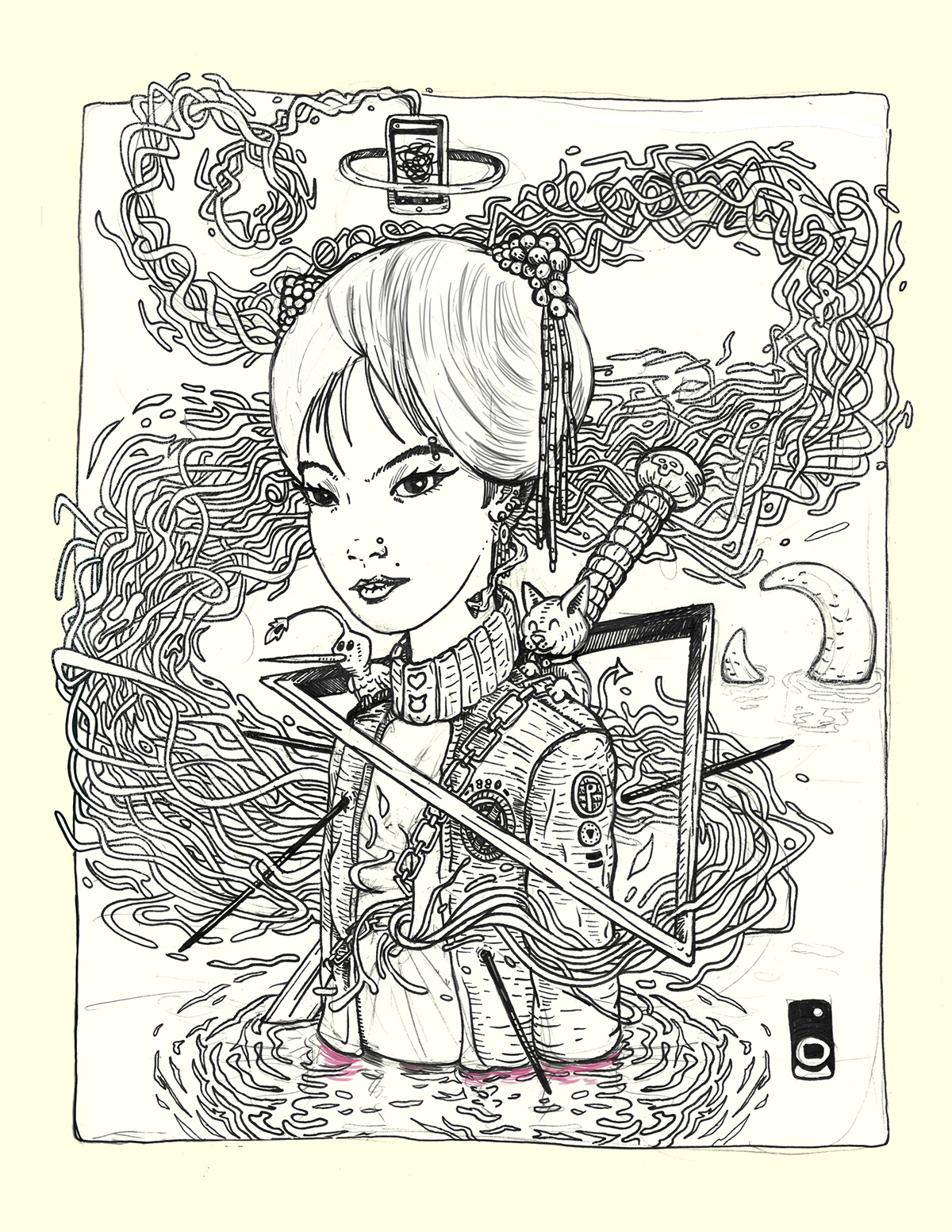 digitalart ILLUSTRATION  artbook samurai girl painting   Drawing  ilustronauta japan