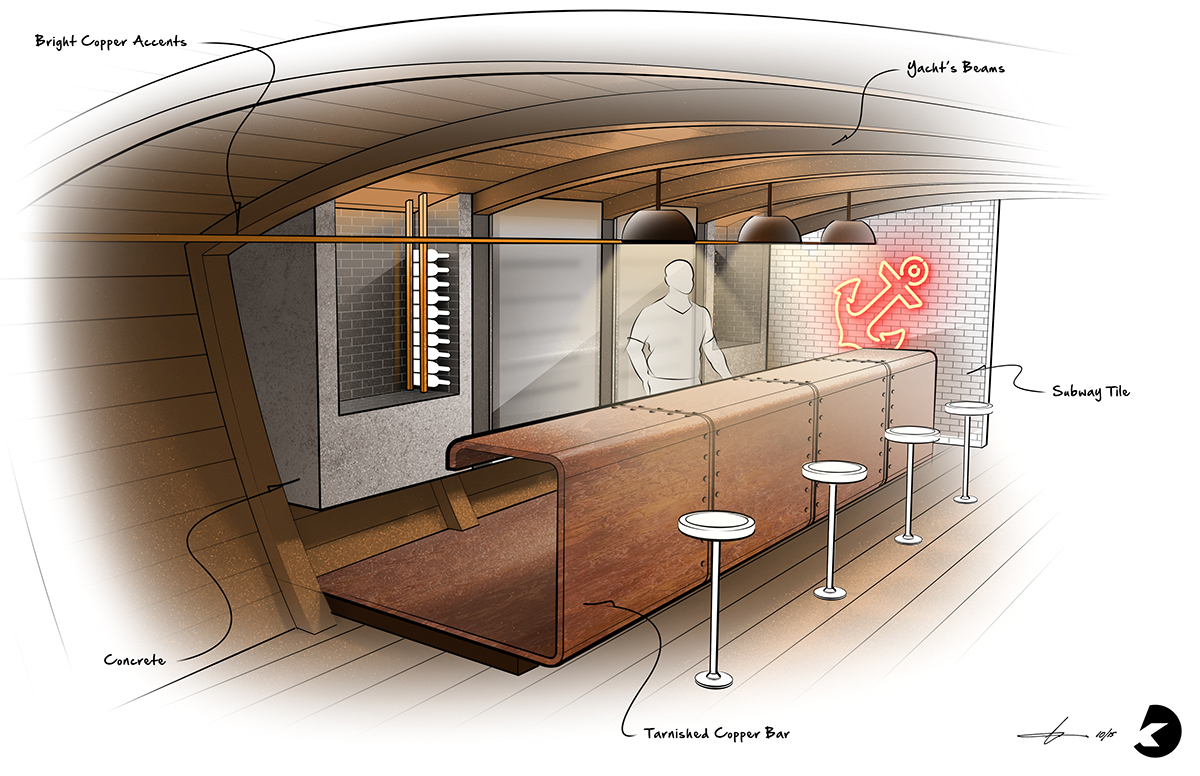 Render sketch yacht boat Interior tutorial knack process