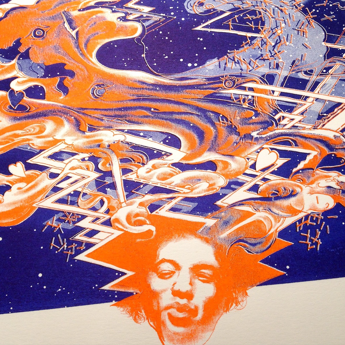 Adobe Portfolio risograph risography prints punk rock Jimi Hendrix guitar electric guitar beats thunder screen print