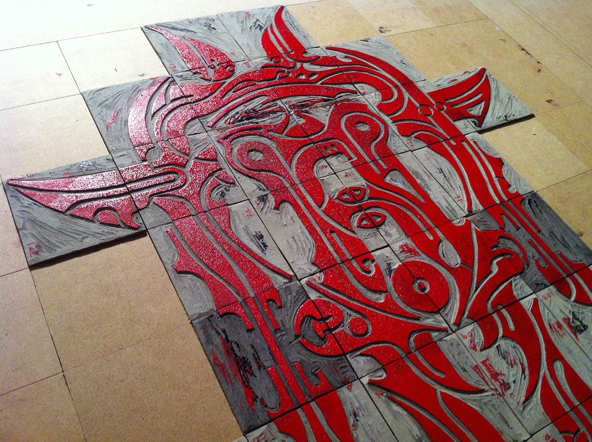 lino linoleum linocut woodcut paper japanese print printmaking estampe primal tattoo tribal