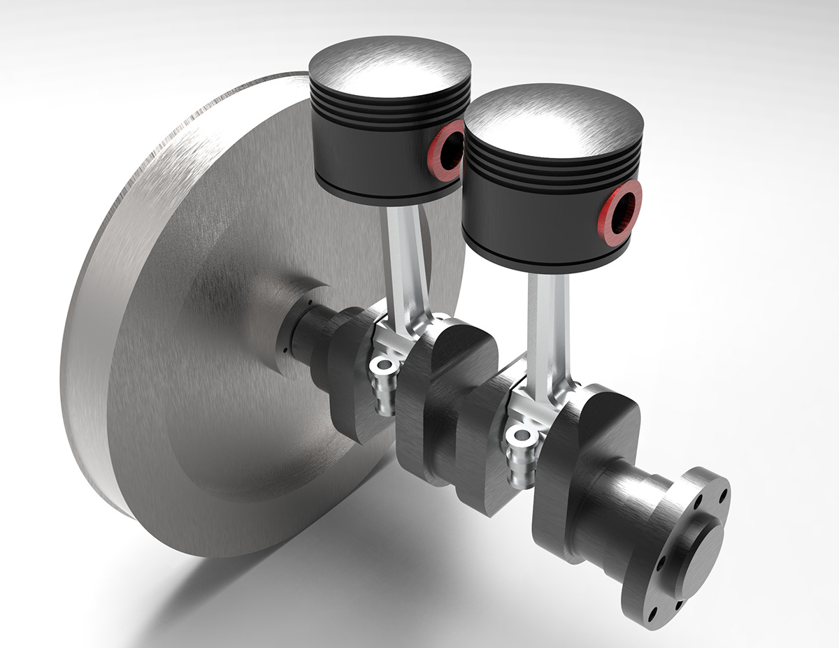 Automotive design connecting rod crankshaft engine flywheel keyshot Piston Render