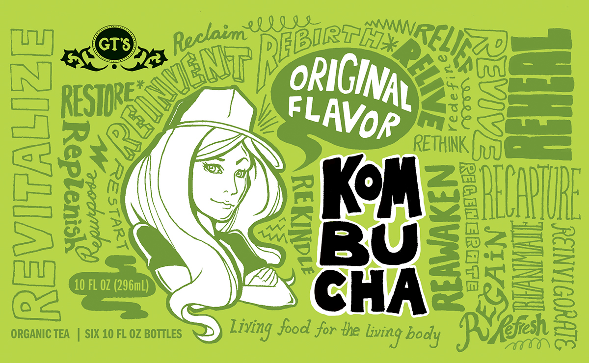 label design package Package Redesign kombucha bottle label Handlettering doodle