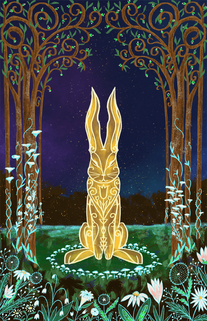 bunnies Digital Art  full moon ILLUSTRATION  licensing lunar Mushrooms rabbits spring Witches