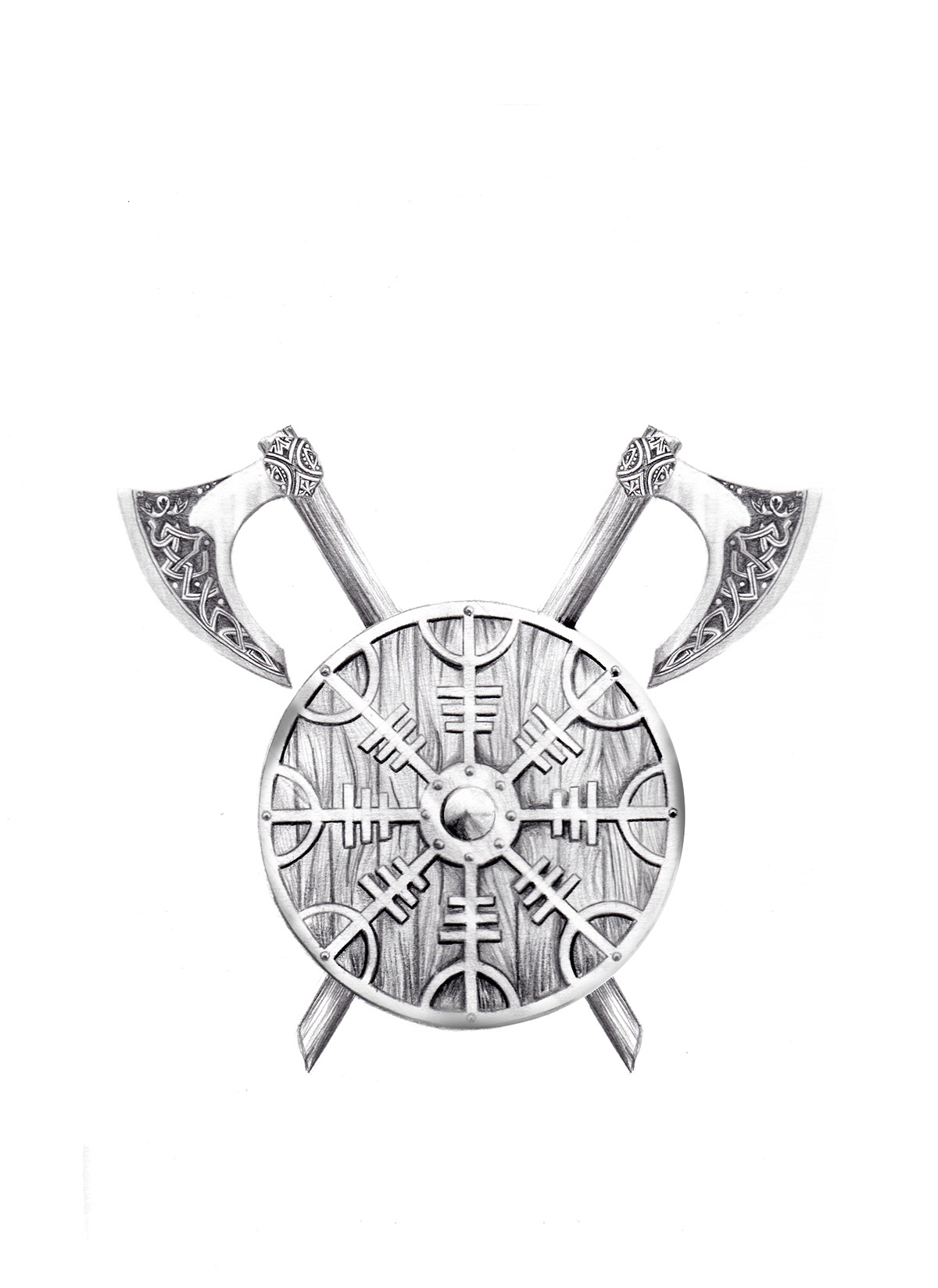tattoo tatouage viking symbol symbole Ægishjálmr tiffanie kieny strasbourg bouciler shield hache