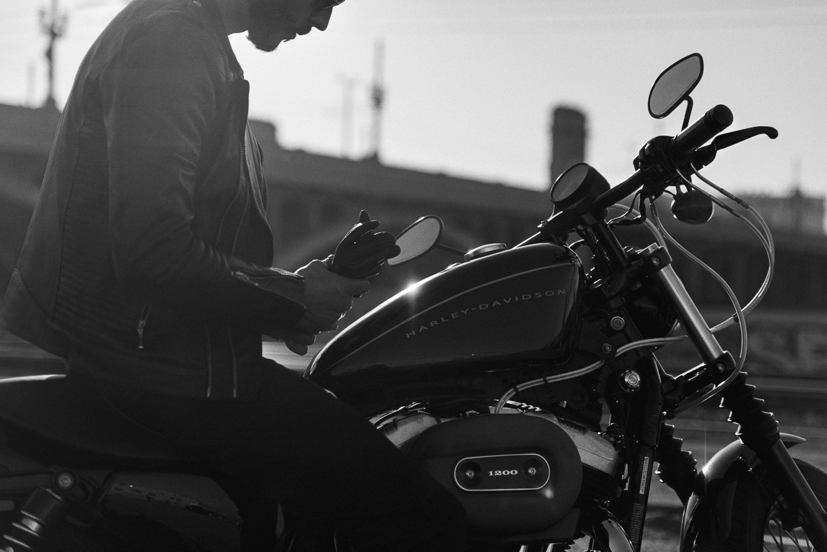 motorcycle motorcycles Los Angeles Lookbook lifestyle black and white dark downtown lighting motorbike triumph