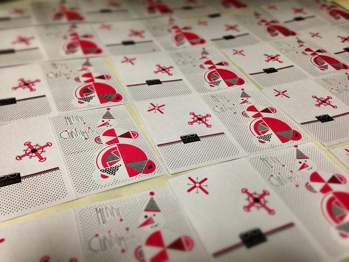 screen print print Illustrator Christmas snow snowman red christmas card cards