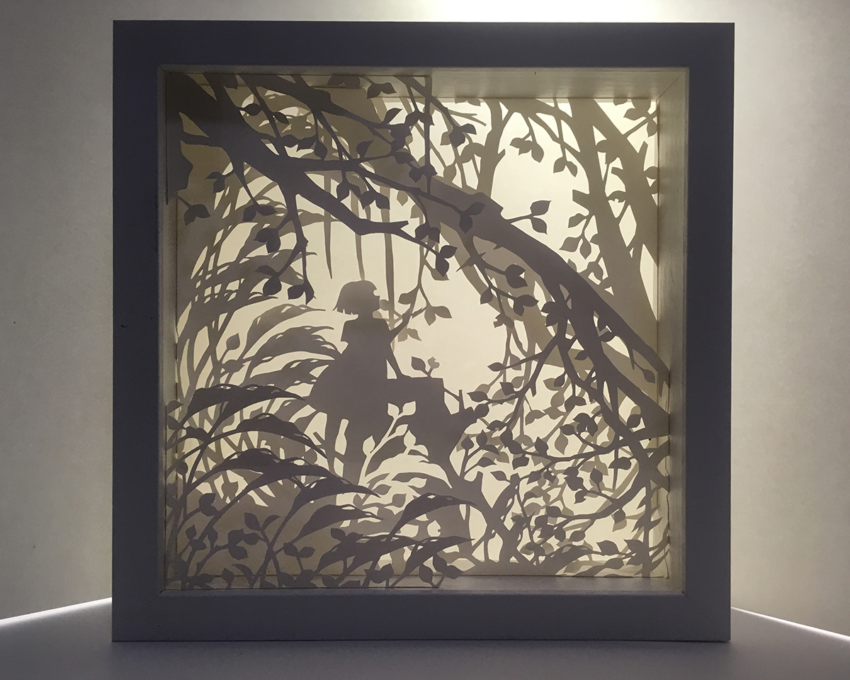 paperart papercut shadowbox fairytales bookcover product design  botanic floral shadow light