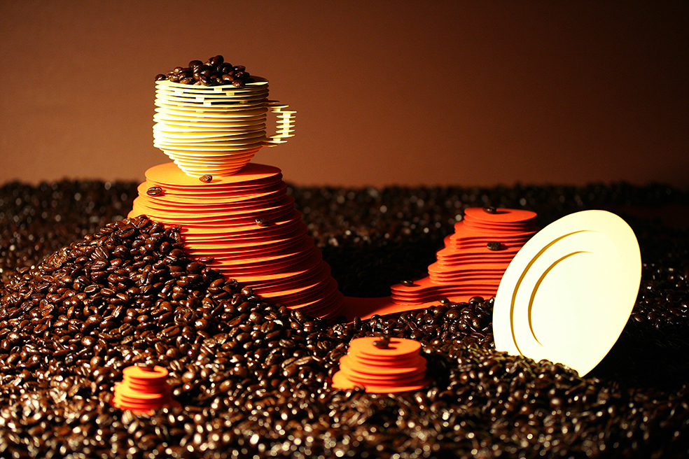 Coffee beans brown orange mood warm Hot cup mountain hill creative eindhoven Netherlands product paper