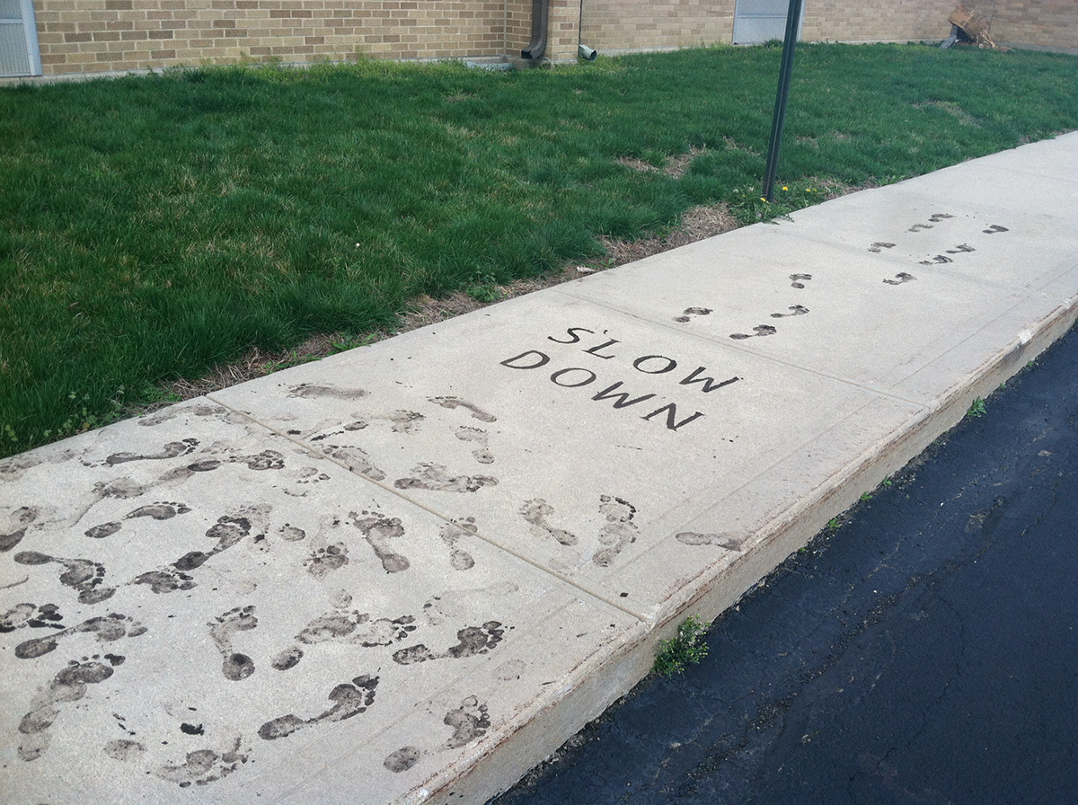 Slow down  mud  art  footprints