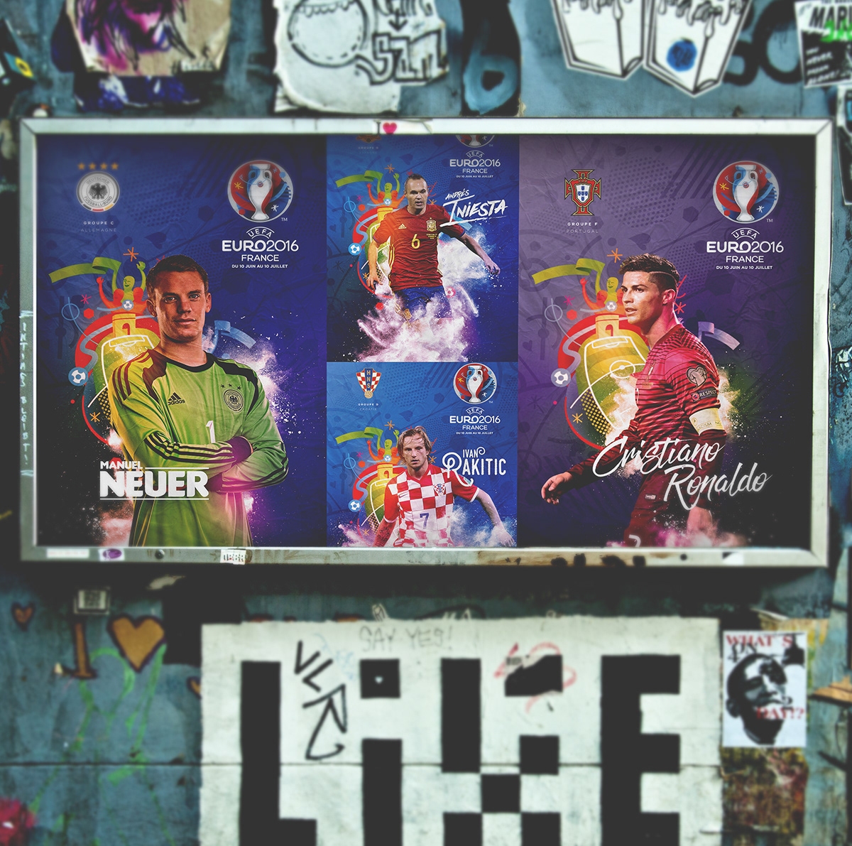 uefa euro soccer benzema rooney Neuer iniesta Vertonghen Ronaldo Outdoor media bus stop
