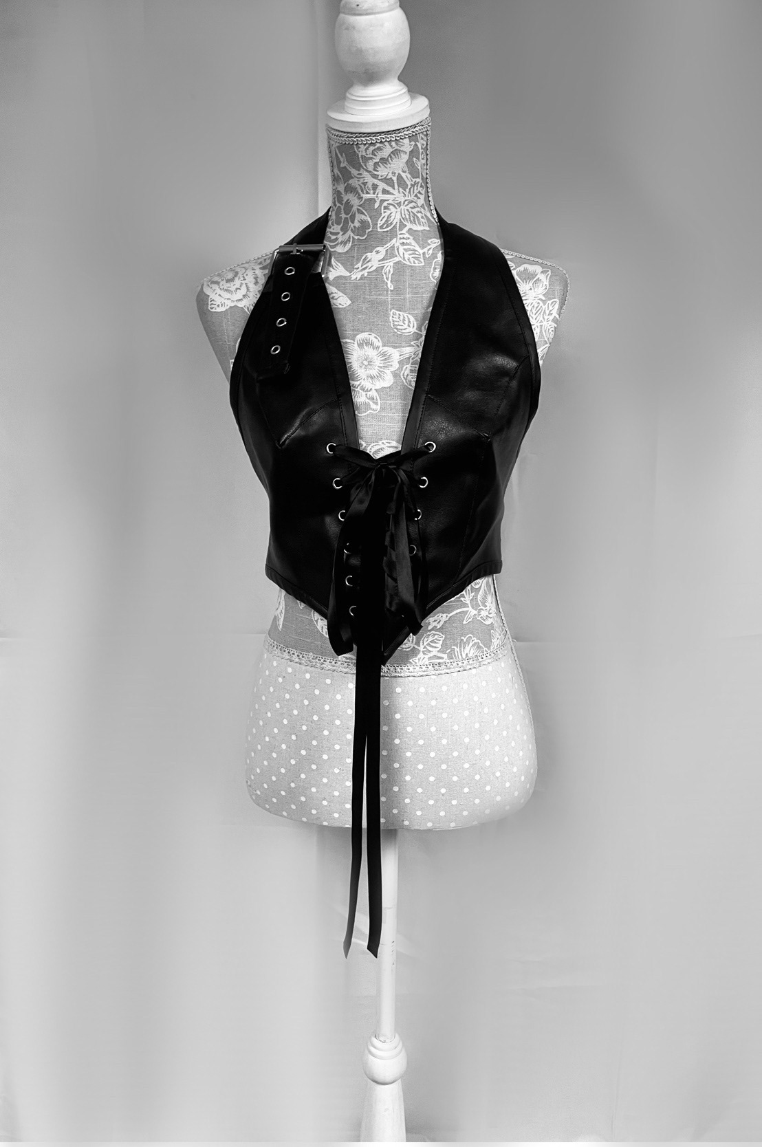 Fashion  fashion design leather laceup corset black Pattern cutting handmade Startup bespoke design belt sewing eyelets