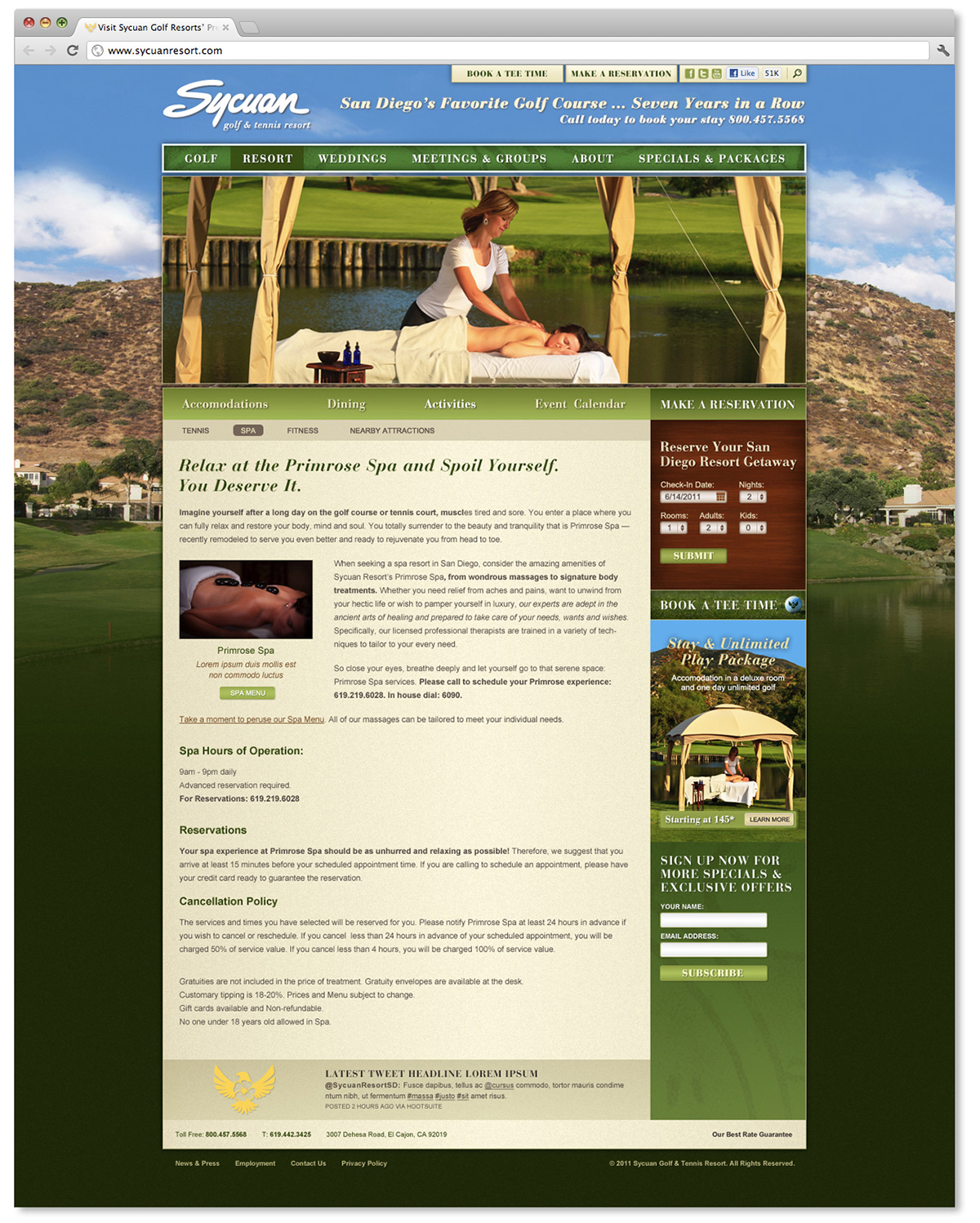Hospitality golf resort tennis hotel  web design Spa