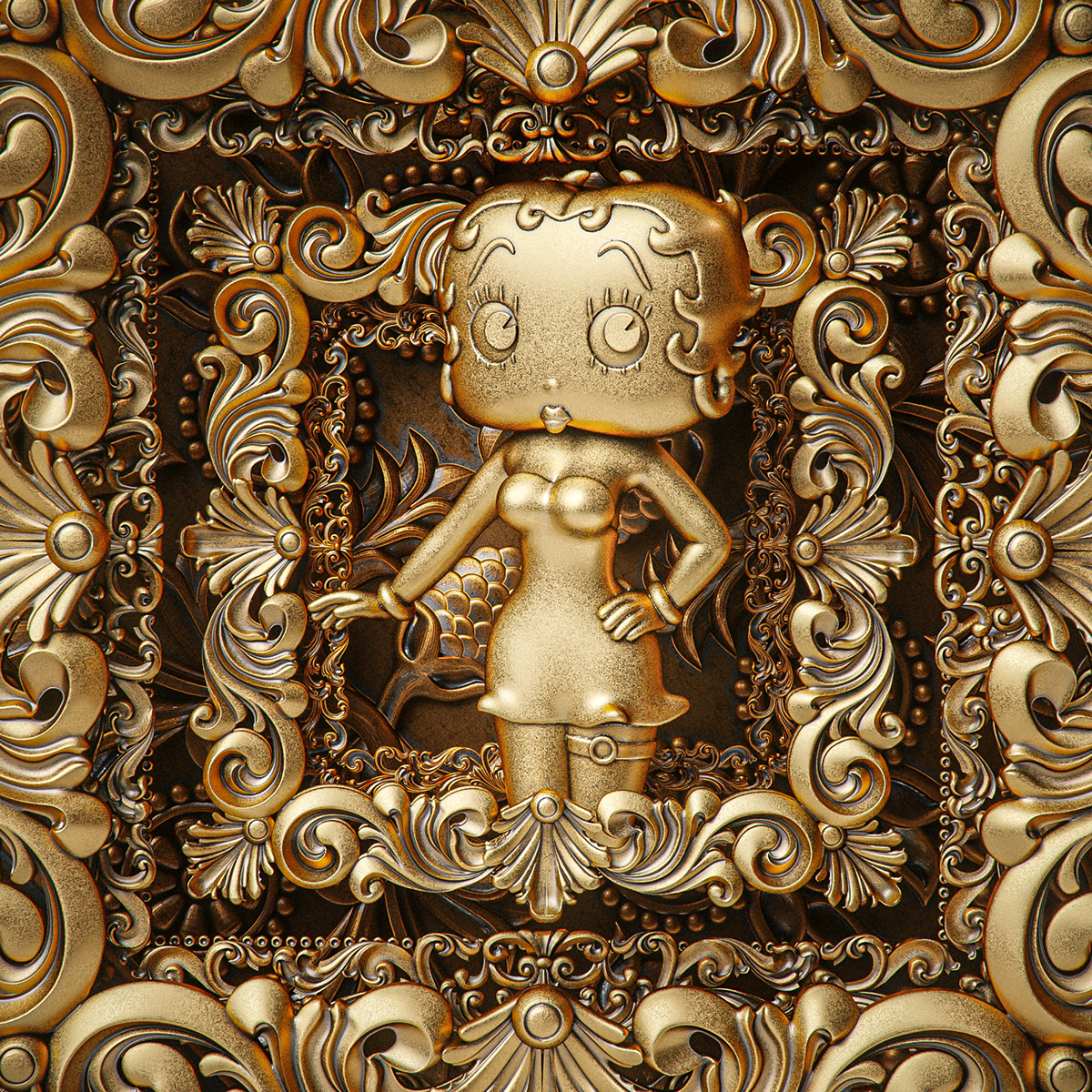 3D cartoon digital illustration elegant gold golden luxury Render stylized visualization