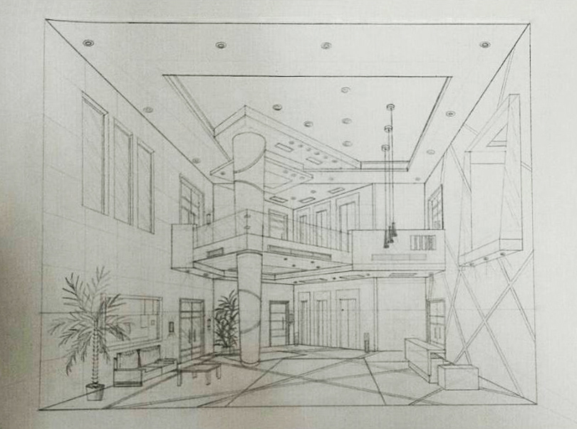 interior design  manual drawing Drawing  ACAD academic Perspective