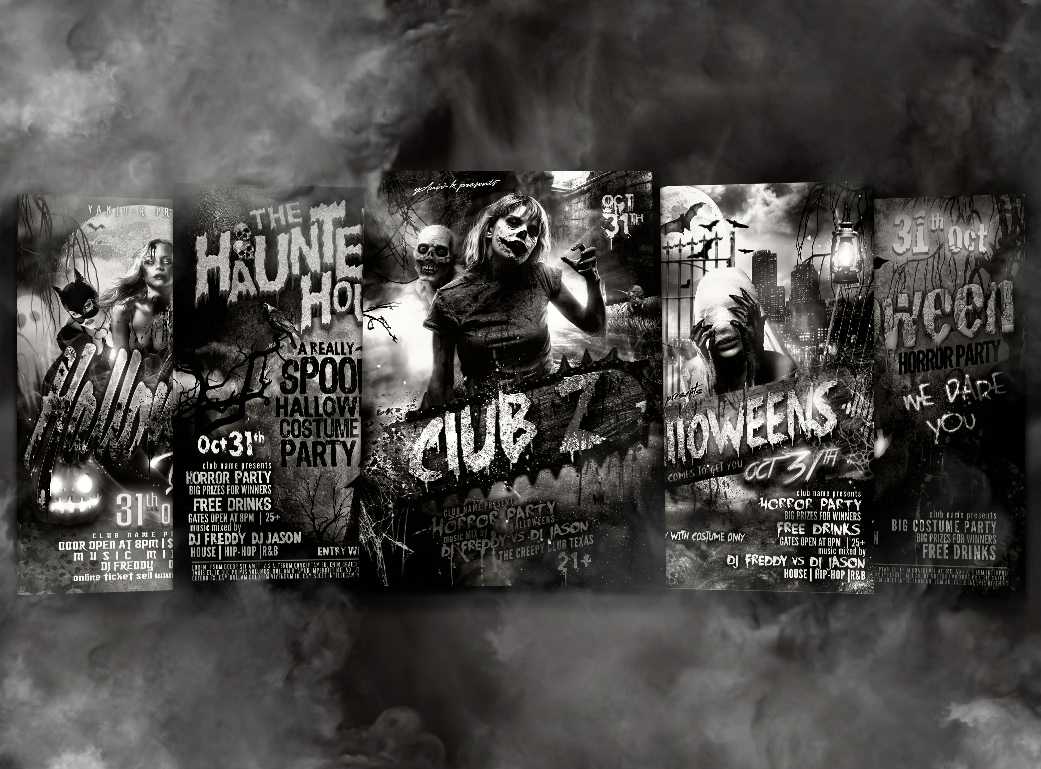 design Event flyer Halloween horror Pack party poster psd template