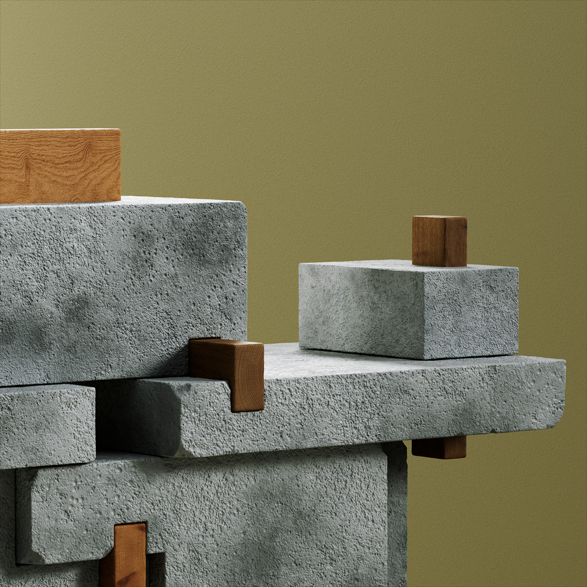 3D Brutalism clean concrete minimal Minimalism modern sculpture simple wood