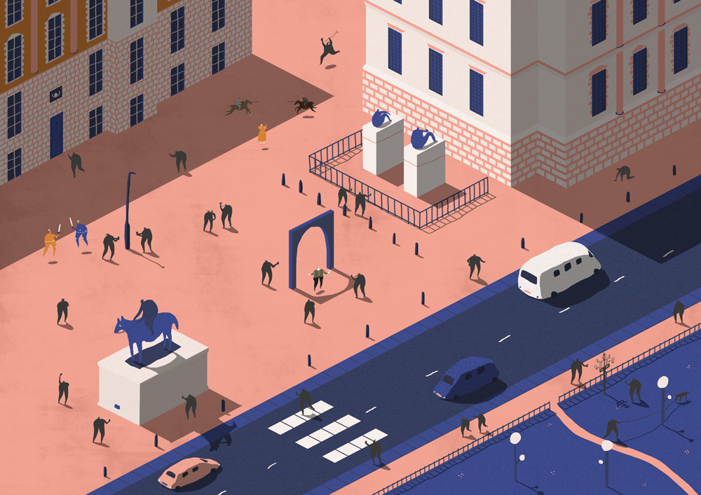 ILLUSTRATION  Isometric colour people Whitehall Character humour building delicious
