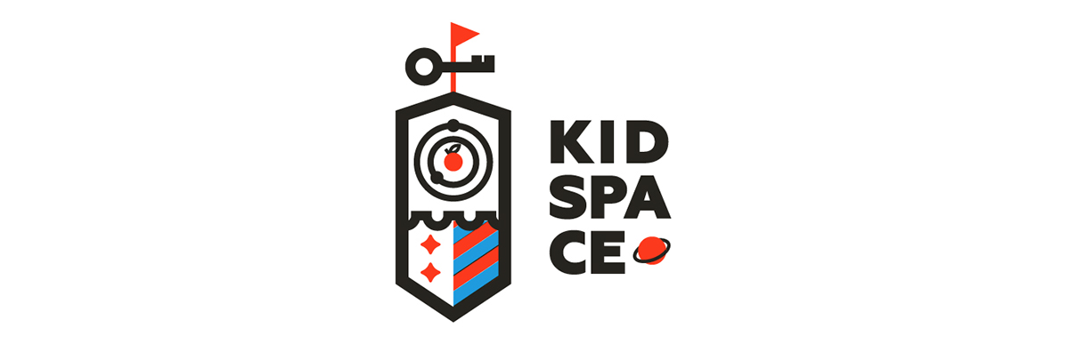 фирменный стиль иллюстраци логотип айдентика дети Детский центр синий красный кидспейс KidSpace children kids game identity Logo Design