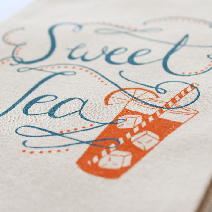lettering screen print tea towel