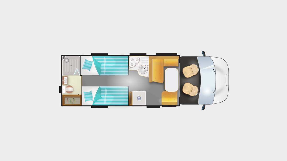 Modélisation de l'intérieur d'un camping-car en illustration 2D