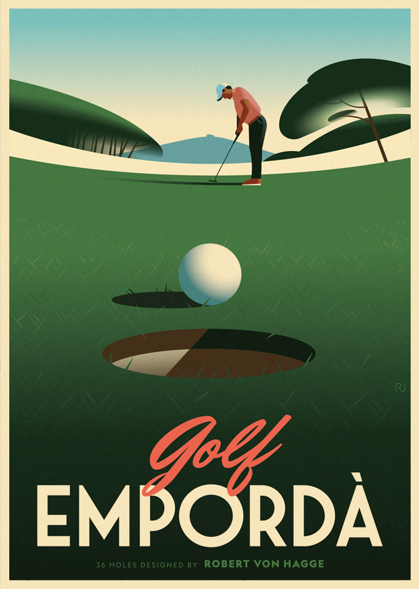 affiche digital golf ILLUSTRATION  Illustrator Landscape Perspective poster vector vintage