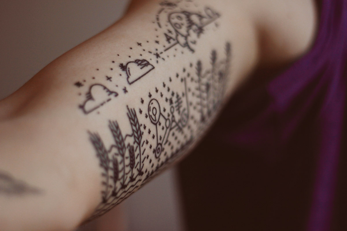 tattoo  ink tattoos trees field crops Crop circles shapes minimal simple clouds moon Sun stars