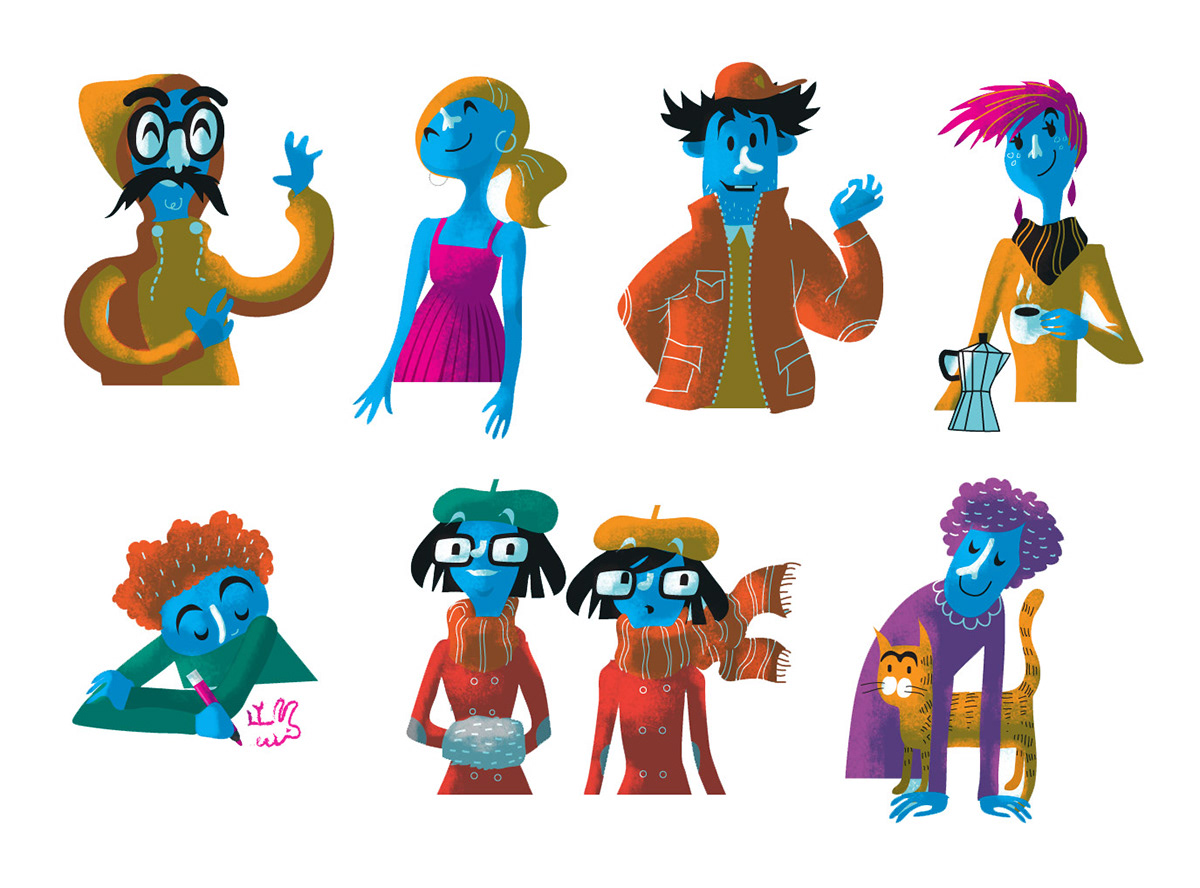 blue people funny human characters Character design 