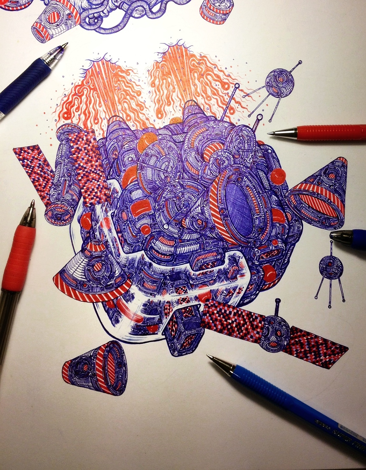 red&blue ballpoint pen art wang2mu