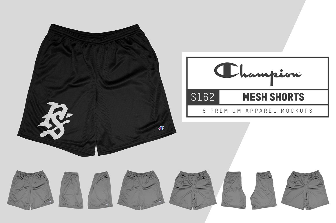 apparel mockups Champion S162 Mesh clothing mockup mesh shorts mockup set photoshop shirts mockup shorts mockups