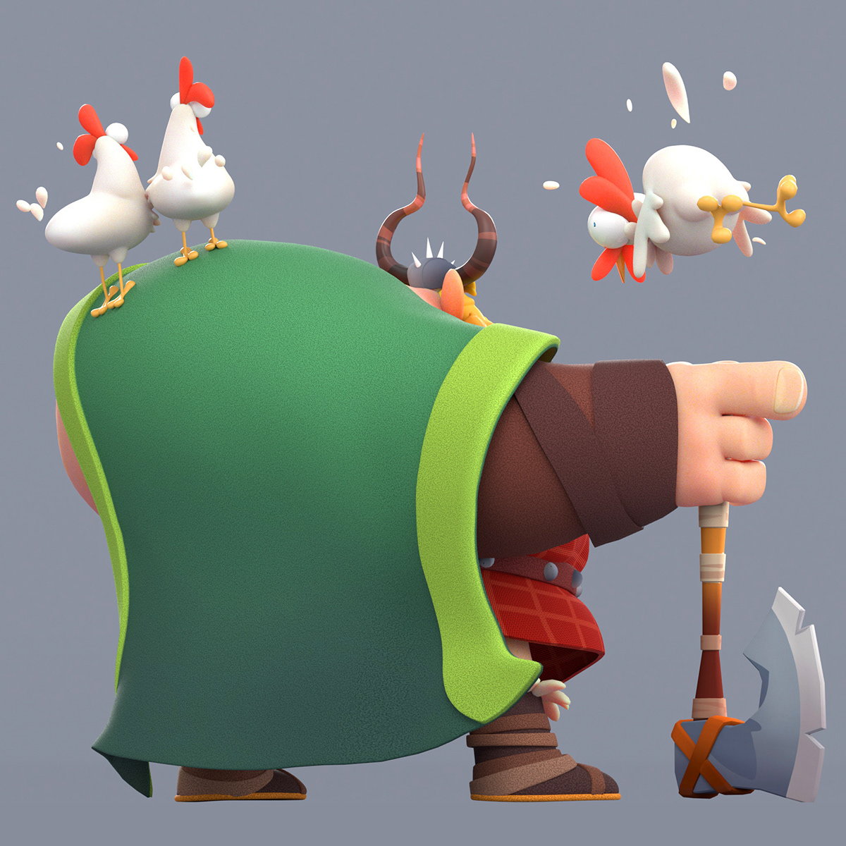 3D cartoon Character design  chicken concept art game mobile Render viking warrior