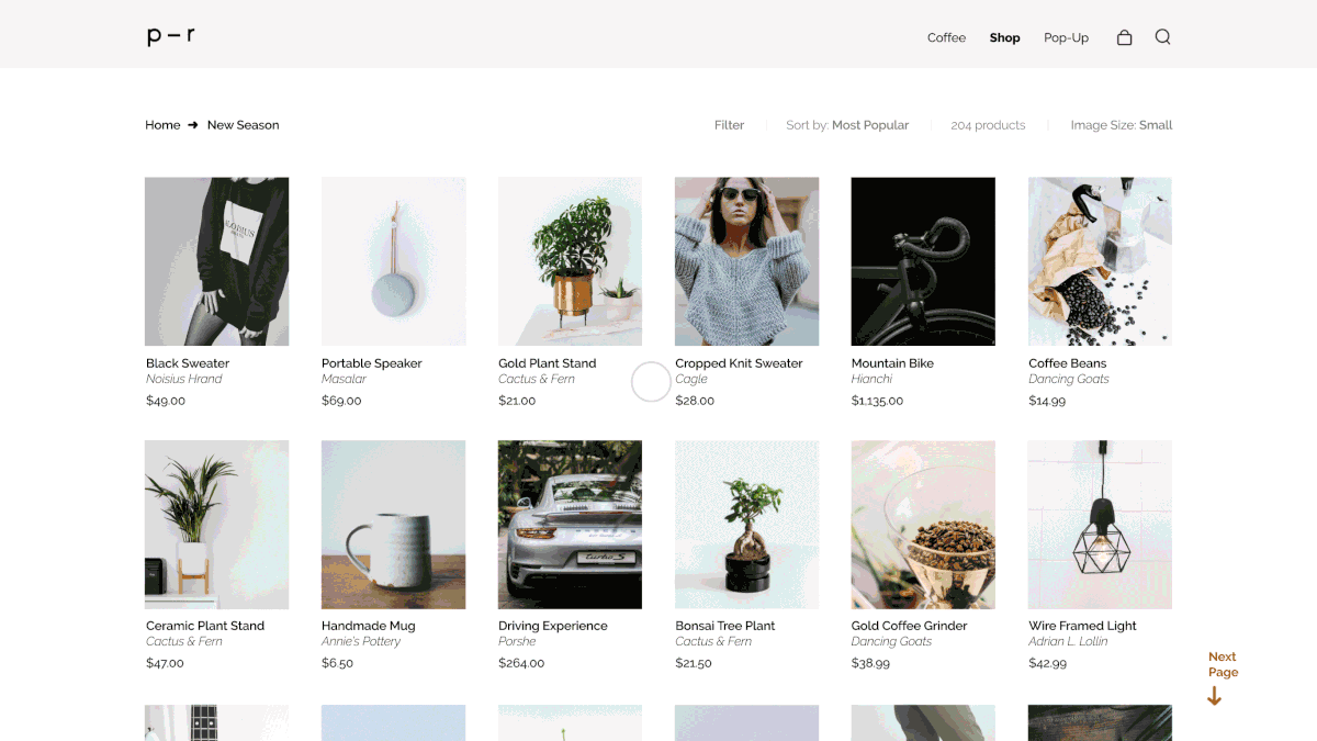 pop-up Ecommerce Shopping Website design UI ux grid