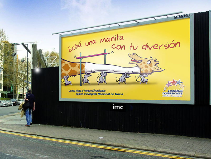 cartoon animals Theme Park campaign yellow billboard