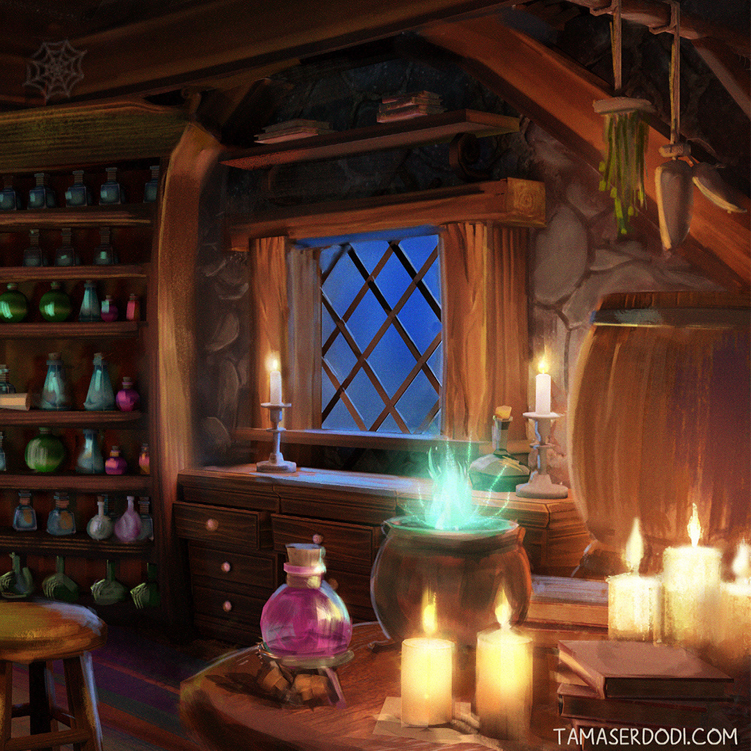 conceptart fantasy fantasyart ILLUSTRATION  Interior Magic   medieval room tamaserdodi witch