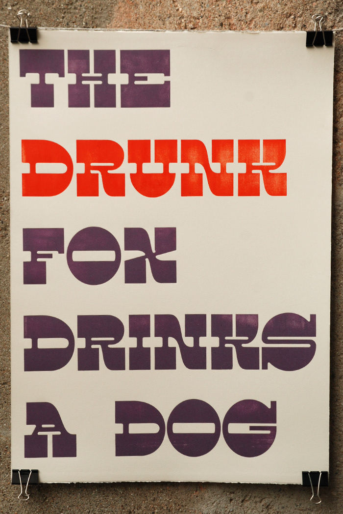 woodtype  typography FOX drunk  letterpress tipografia  italian typography poster vintage type Typeface dog orange violet print