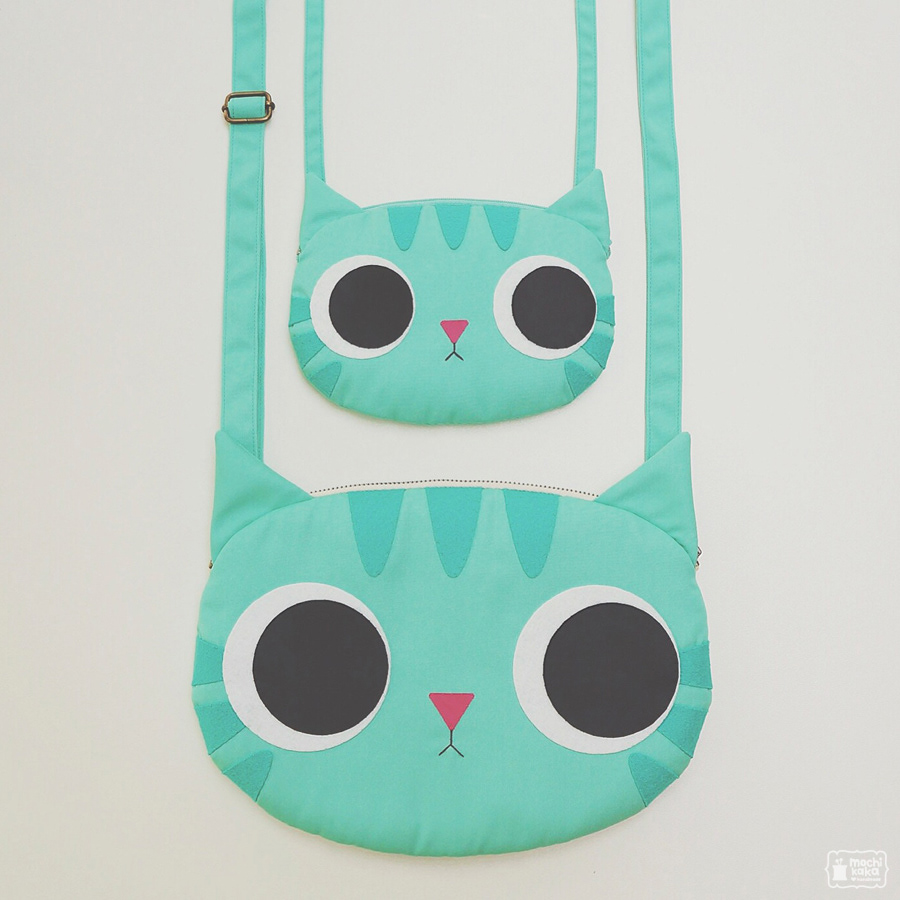handmade cross body bag bag pouch cat bag Cat mint green