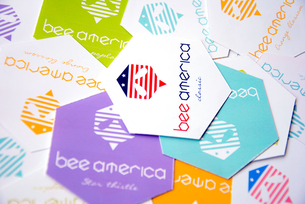 brand bee america honey Packaging logo Logotype typo bee-america flag hive alveolus abeille Amérique miel