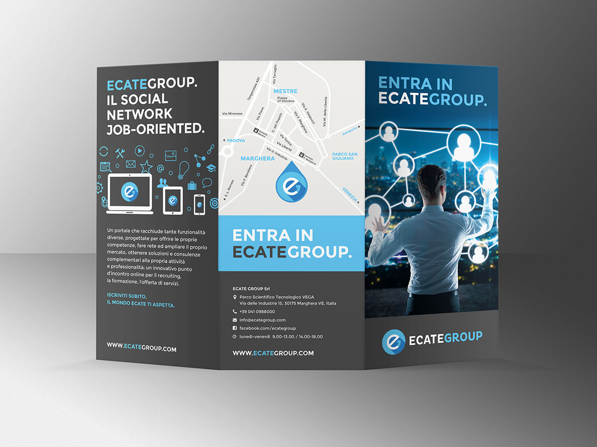 Ecate ecategroup brochure flyer logo business card brand modern flat Icon icons Logotype job services blue