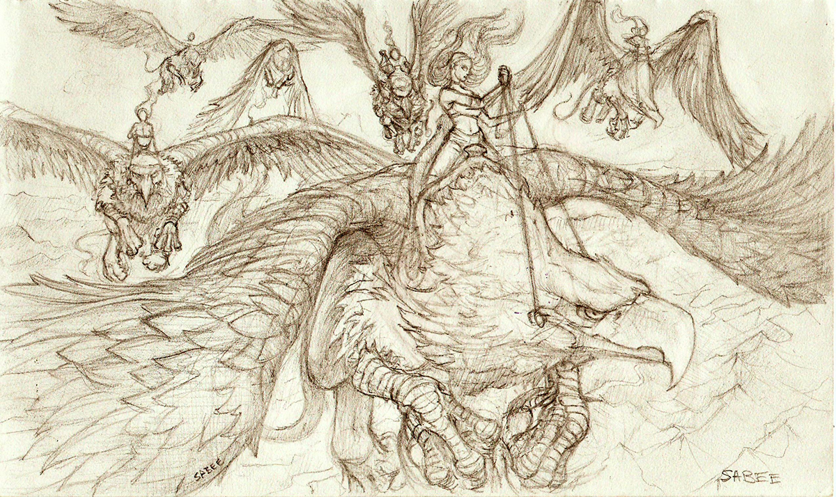 Norse mythology Loki Fenris wolf serpent Sliepnir Thor Odin Balder fantasy concept design sketches pencil