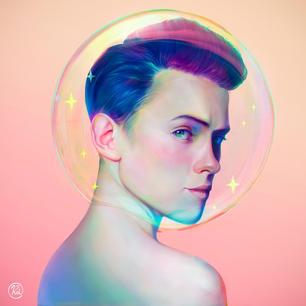 portrait bubble pastel iridescent digital ILLUSTRATION  painting  