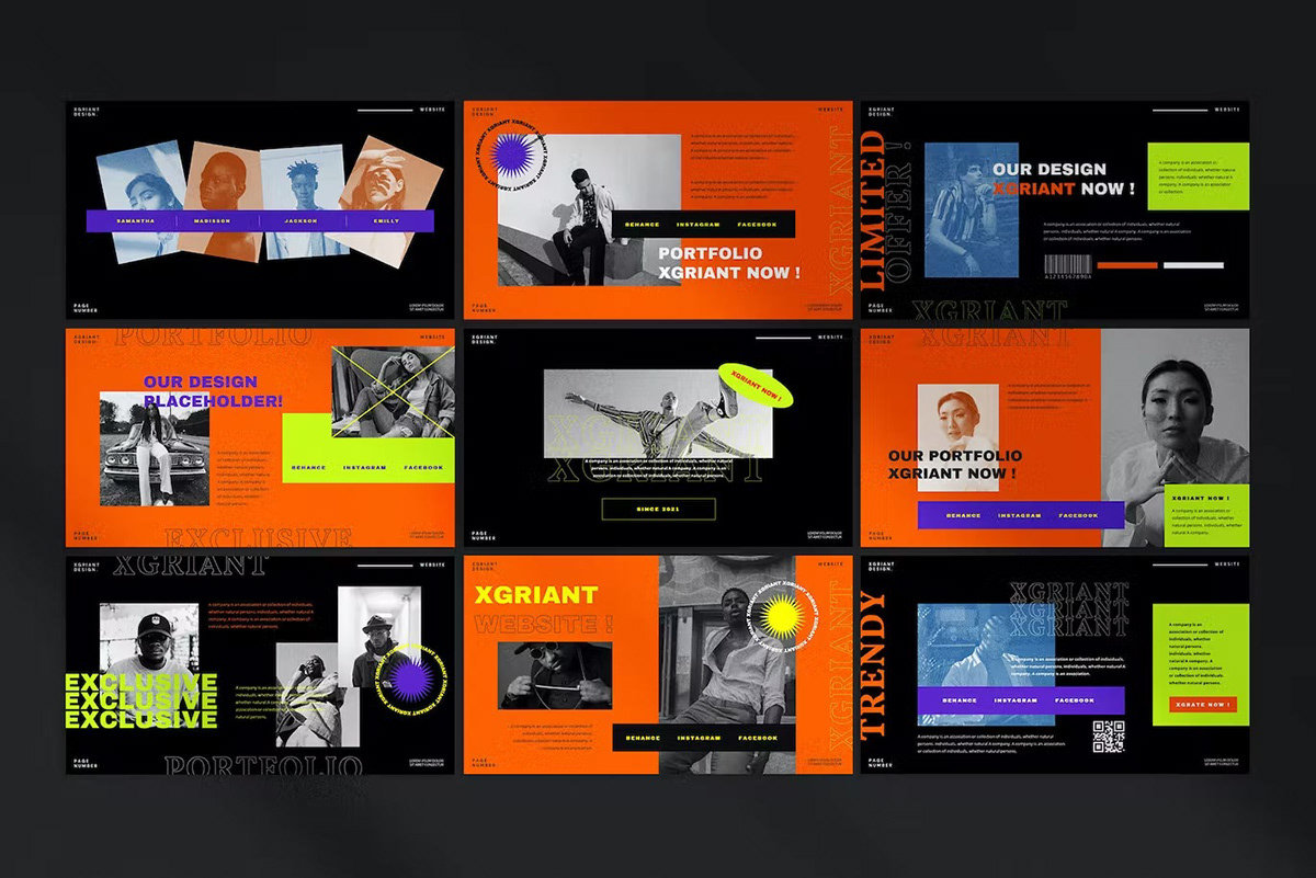 Google Slides Keynote neon pitch deck Powerpoint PPT presentation presentation design slides template