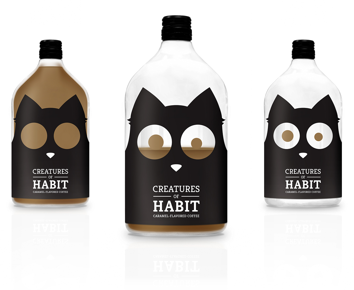 nocturnal creatures Coffee package drink labels bottle Cat owl bat