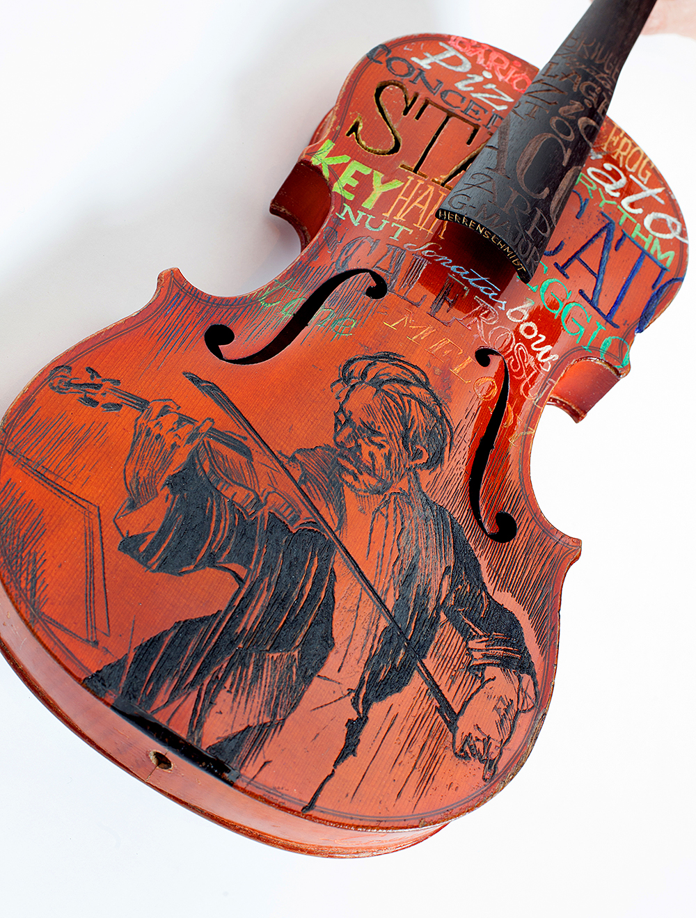 printmaking engraving Violin artwork oil paint